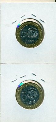 From Show Inv. - 2 NICE BI-METAL 5P COINS.DOMINICAN REPUBLIC.2 TYPES.1997 & 2002 - Fresh Stock Dated February 2026