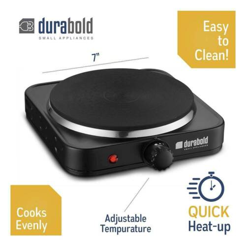 Durabold Single Electric Burner Sealed 1000W 7-Inch Hot Plate Cook Stove, Black - Fresh Stock Dated December 2025