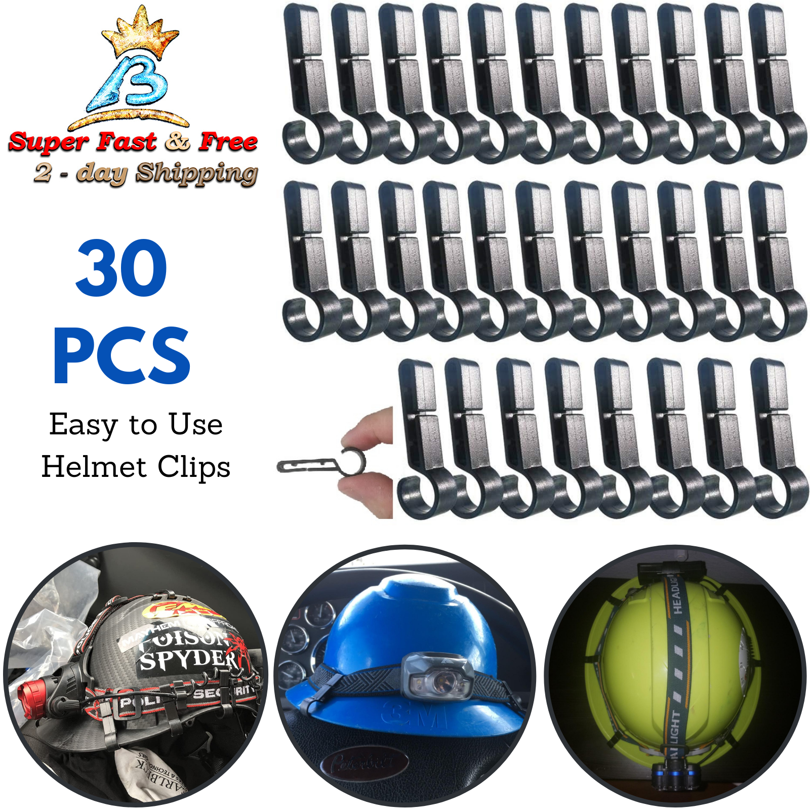 Helmet Holder Clips Headlamp Security Hook Hard Hat Light Clip Tool Black 30 Pcs - Fresh Stock Dated February 2026