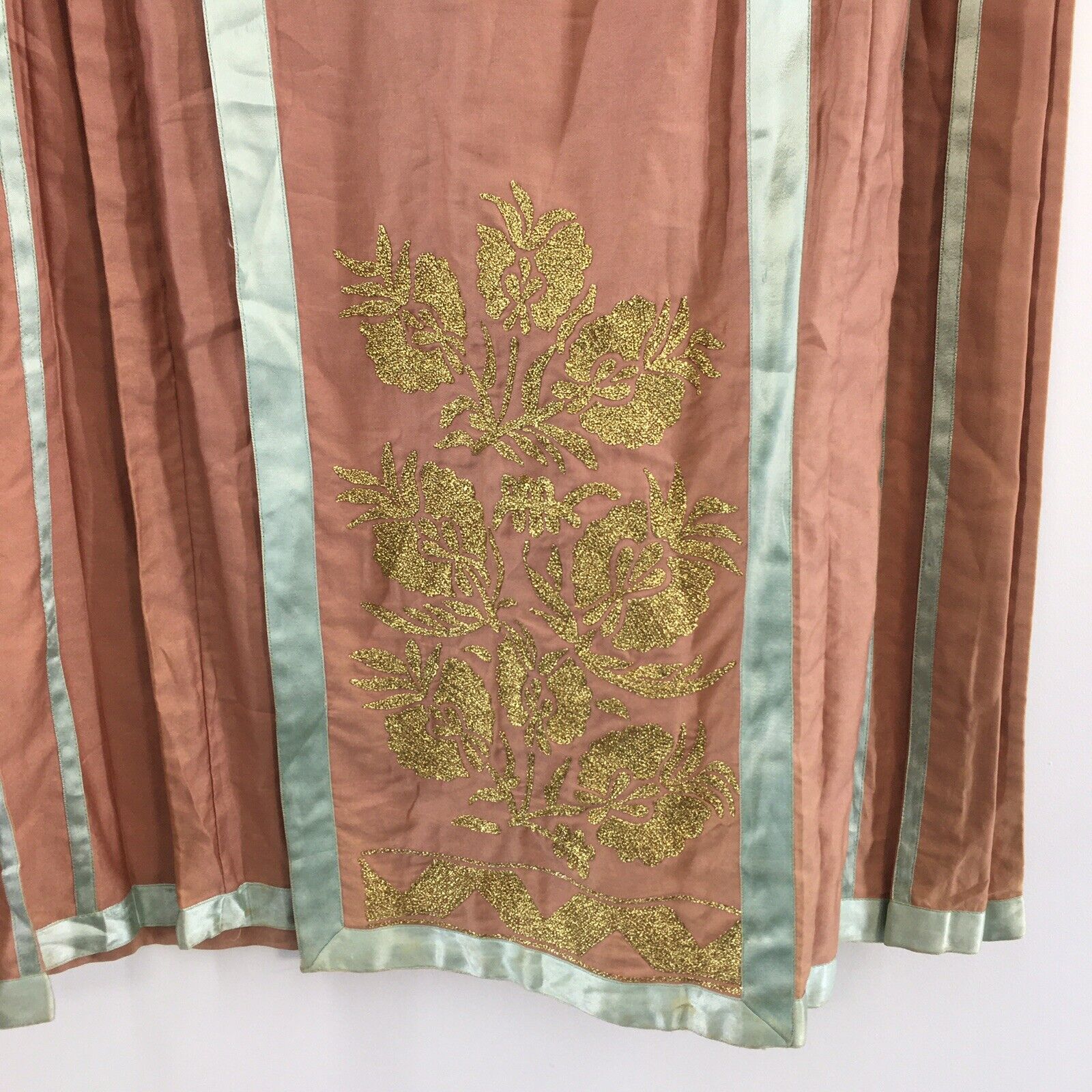 VTG 70s Sanlorenzo Italy Muted Pink Gold Glitter Pleated Maxi Skirt Womens 10 - Fresh Stock Dated March 2026