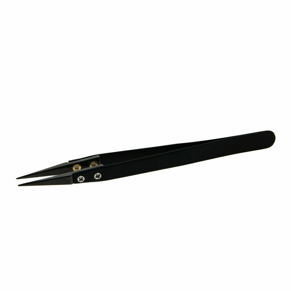 Black Steel Tweezer with Pointed Plastic Tip for Changing Watch Battery Hobby - Fresh Stock Dated December 2025