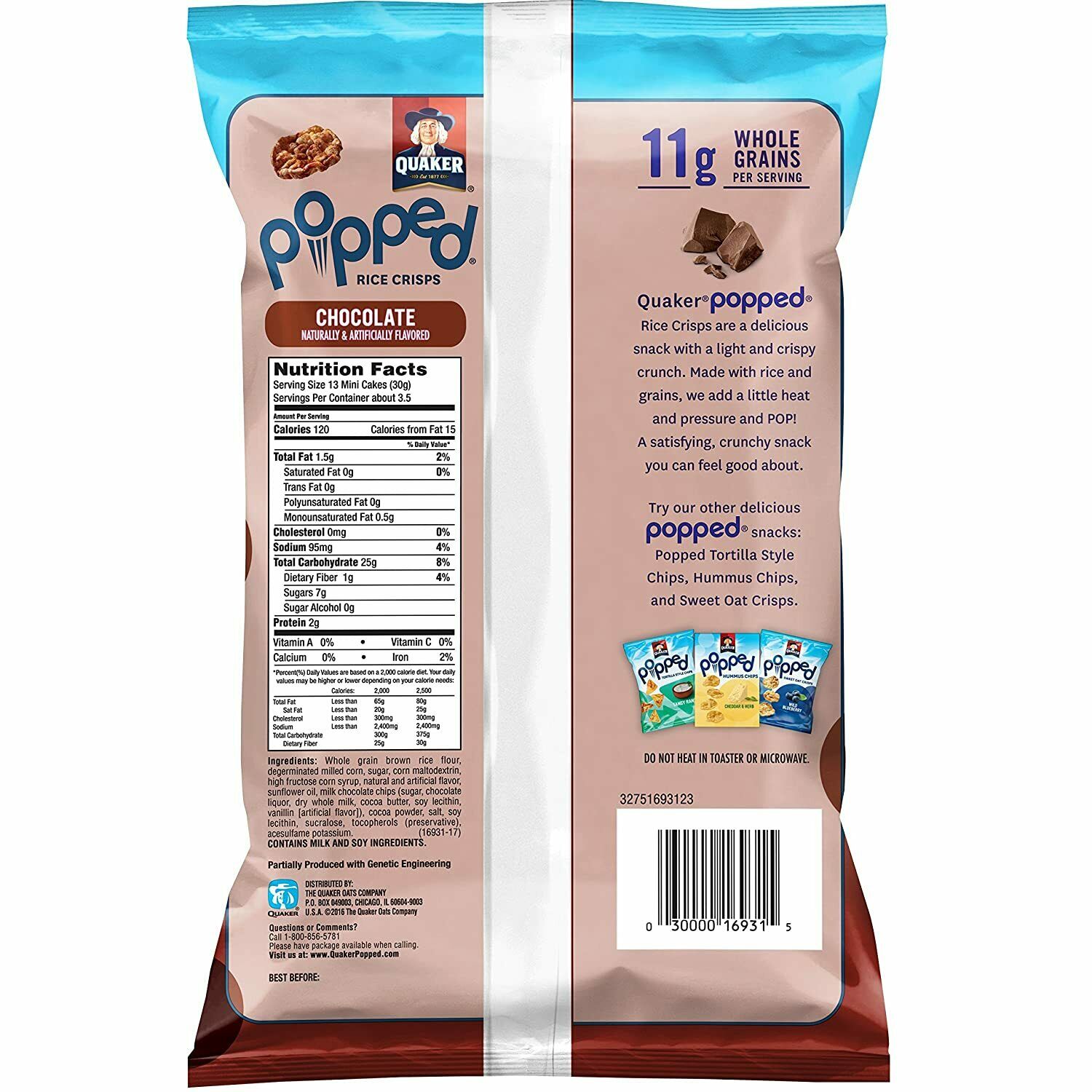 Quaker Rice Crisps Chocolate 3.53 oz Bag 6 Pack (3.53 oz) OR 3 (7 oz) - Fresh Stock Dated December 2025