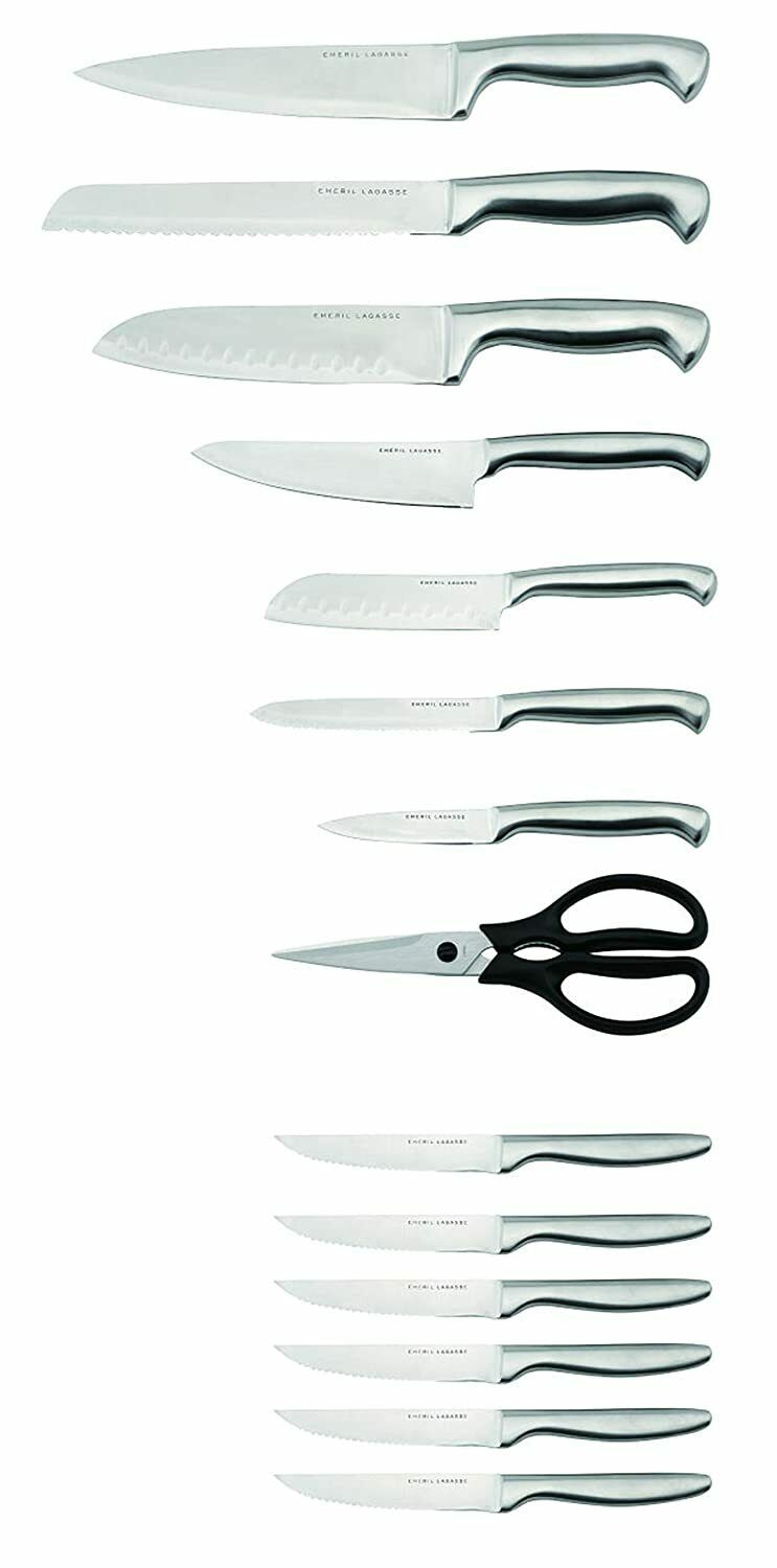 Emeril Lagasse 15-Piece Kitchen Knife Block Set Black Stainless Steel Cutlery - Fresh Stock Dated December 2025