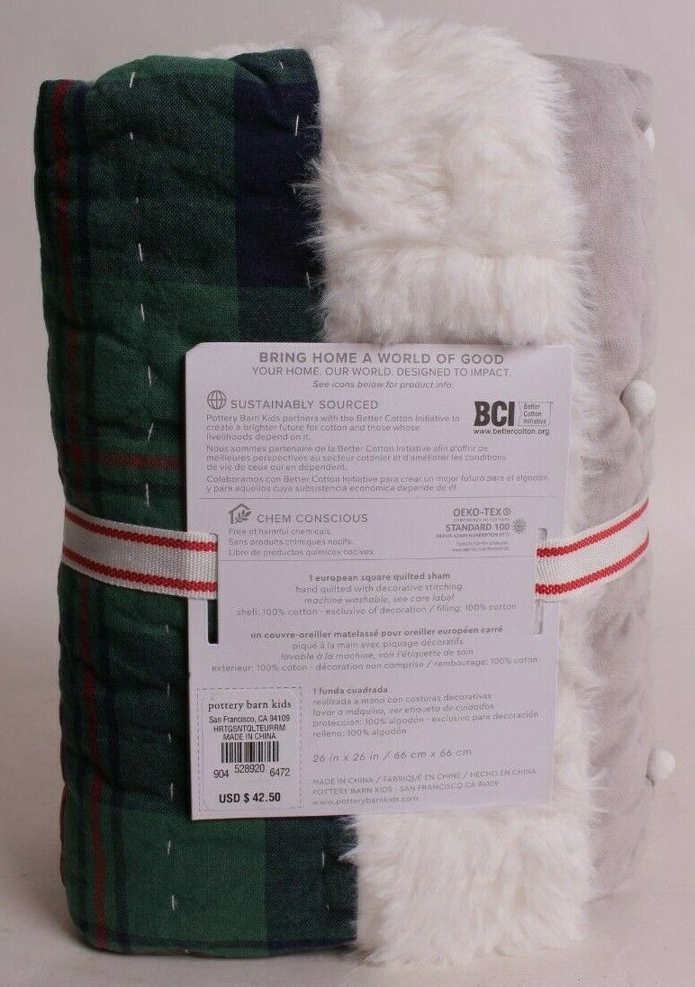 Pottery Barn Kids Heritage Santa quilted euro sham, Christmas *quantity availabl - Fresh Stock Dated December 2025