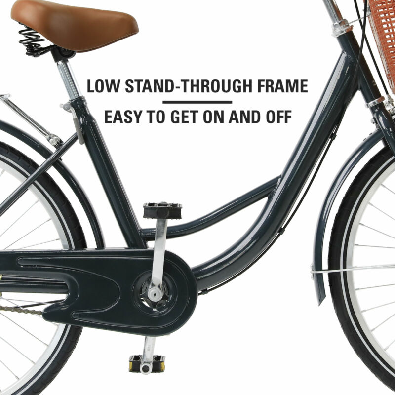 Secondhand 1-Speed Beach Bike, Comfortable Commuter Bicycle w Bell (Blue, 24