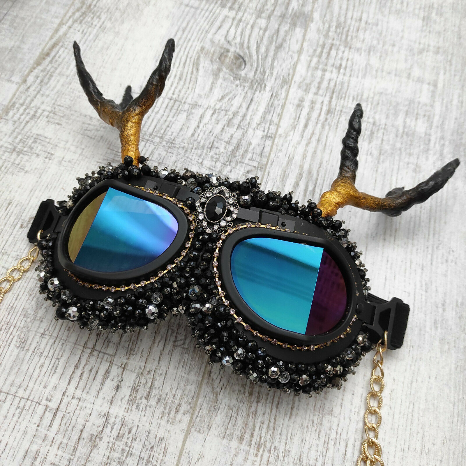 Festival goggles Horned Deer horns wear Headdress Outfit Costume Burning man - Fresh Stock Dated February 2026