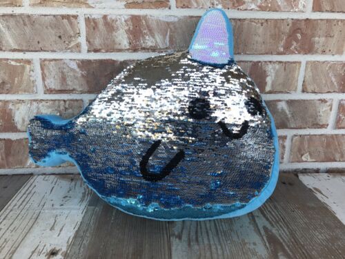 Justice Narwal Plush Throw Pillow Flip Sequins Reversible 17 x 13 Inch - Fresh Stock Dated December 2025