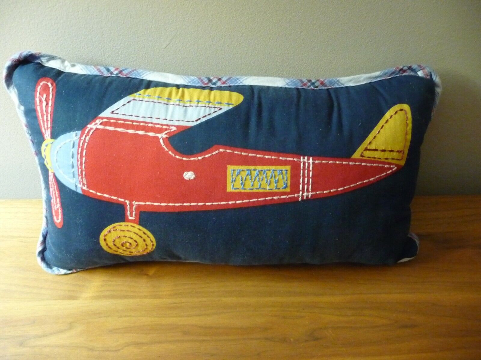 Decorative Airplane Red and Blue Pillow 16-1/2” x 9” - Fresh Stock Dated February 2026