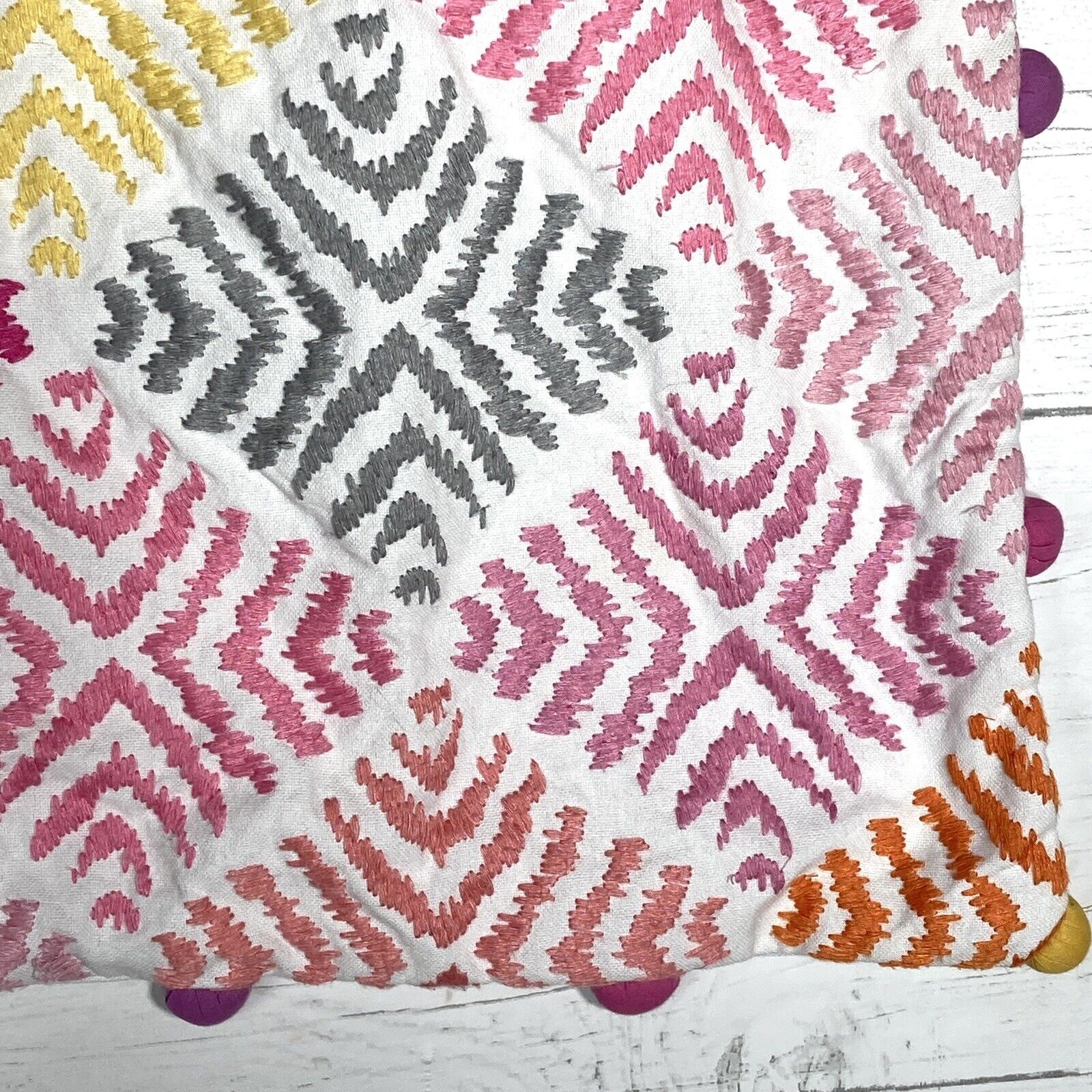 Pottery Barn Teen Euro Shams Embroidered Pom Pom Trim Pink Orange Yellow Lot 2 - Fresh Stock Dated February 2026