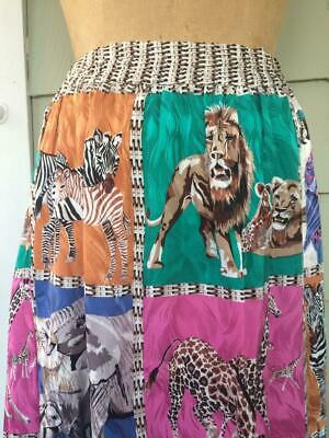 Vtg Jerri Sherman multicolor animal safari novelty silk skirt - med- sze 8 - Fresh Stock Dated February 2026