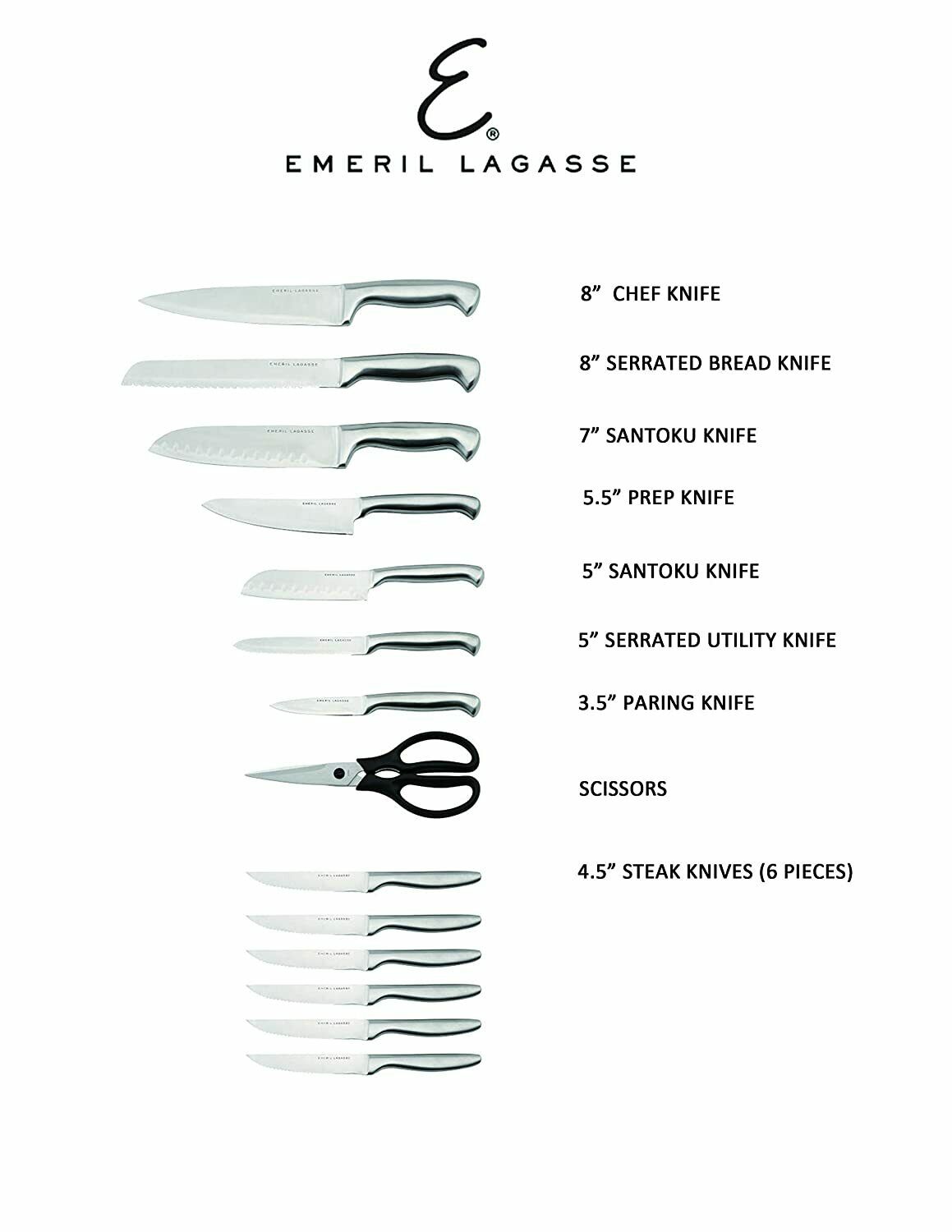 Emeril Lagasse 15-Piece Kitchen Knife Block Set Black Stainless Steel Cutlery - Fresh Stock Dated December 2025