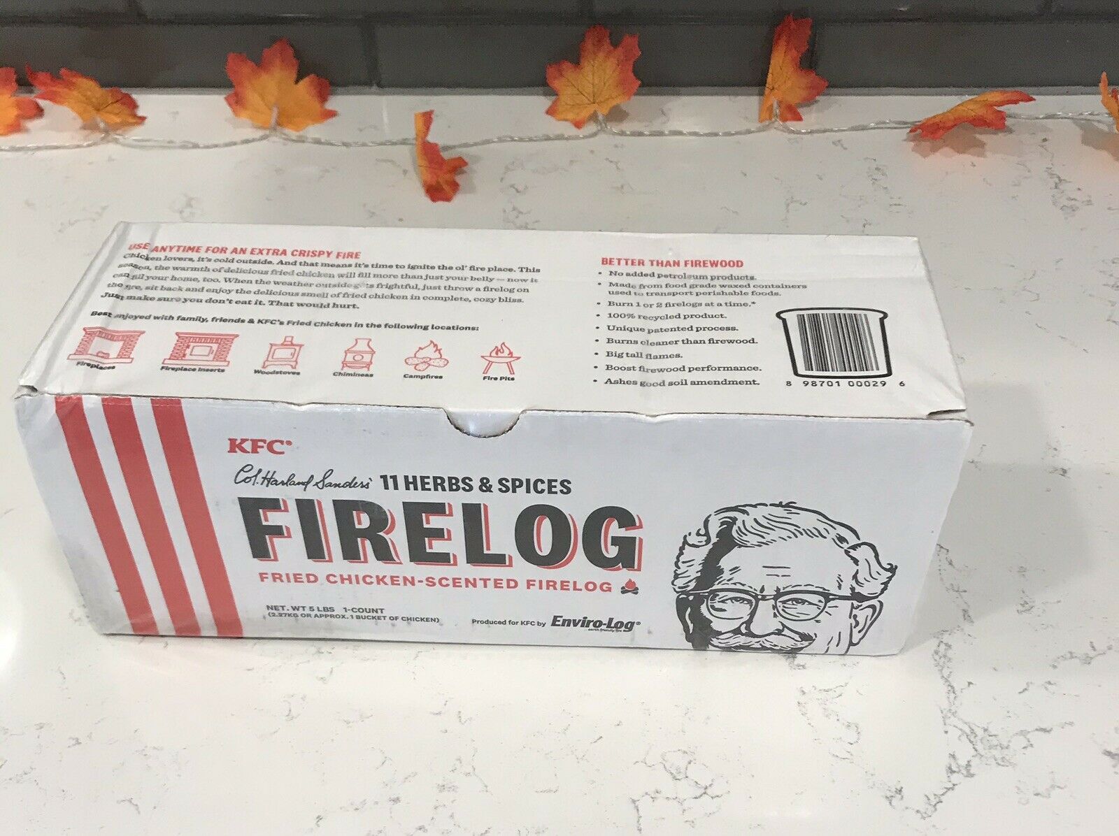 FAST SHIP*KFC FIRE LOG 11 HERBS&SPICES ENVIROLOG KENTUCKY FRIED CHICKEN FIRE LOG - Fresh Stock Dated December 2025