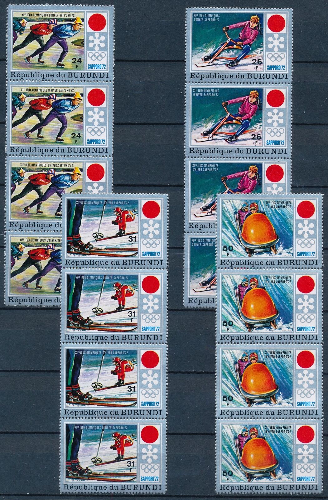 [PG20.250] Burundi 1972 : Olympics - 4x Good Set Very Fine MNH Stamps in Strips - Fresh Stock Dated January 2026