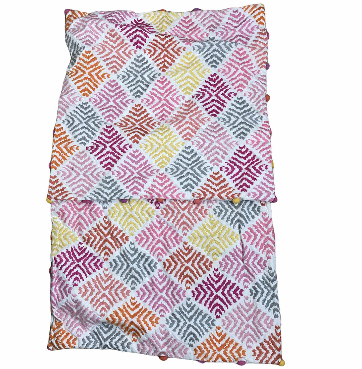 Pottery Barn Teen Euro Shams Embroidered Pom Pom Trim Pink Orange Yellow Lot 2 - Fresh Stock Dated February 2026