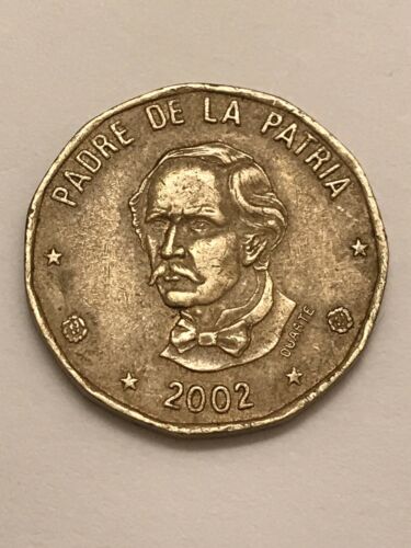 2002 Dominican Republic 1 Peso Old Brass Caribbean Foreign World Coin - Fresh Stock Dated February 2026