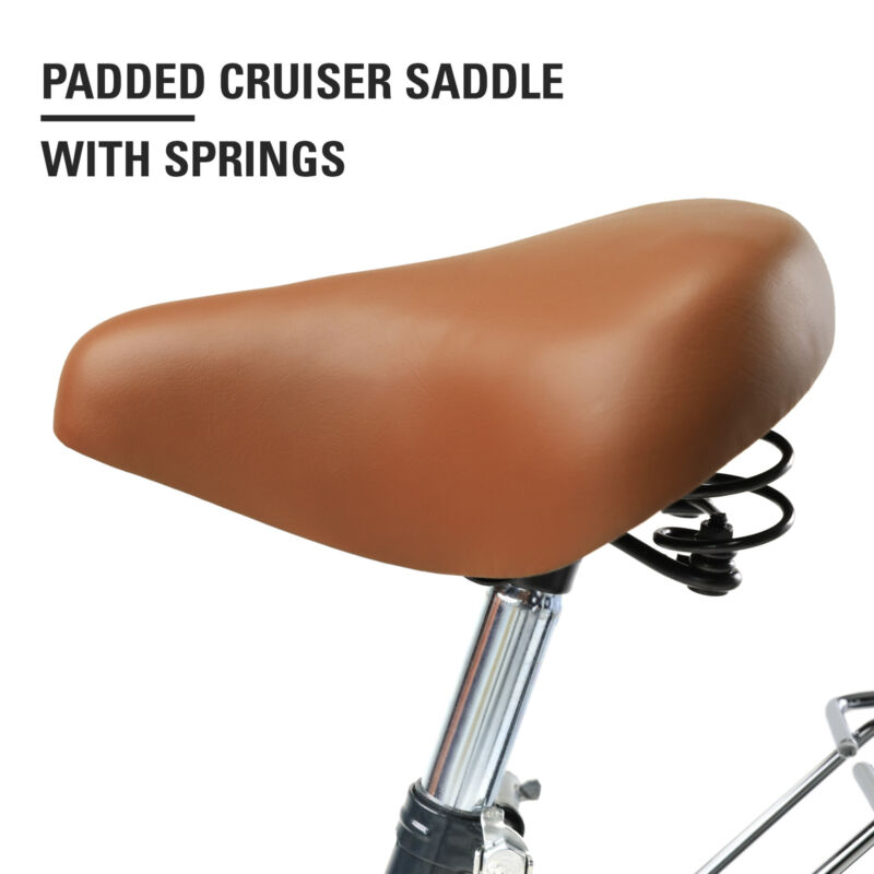 Secondhand 1-Speed Beach Bike, Comfortable Commuter Bicycle w Bell (Blue, 24