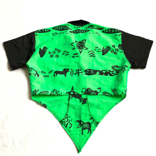 Vintage Surf Fetish Shirt Crop Top Button Front Neon Green Black Graphics - Fresh Stock Dated February 2026
