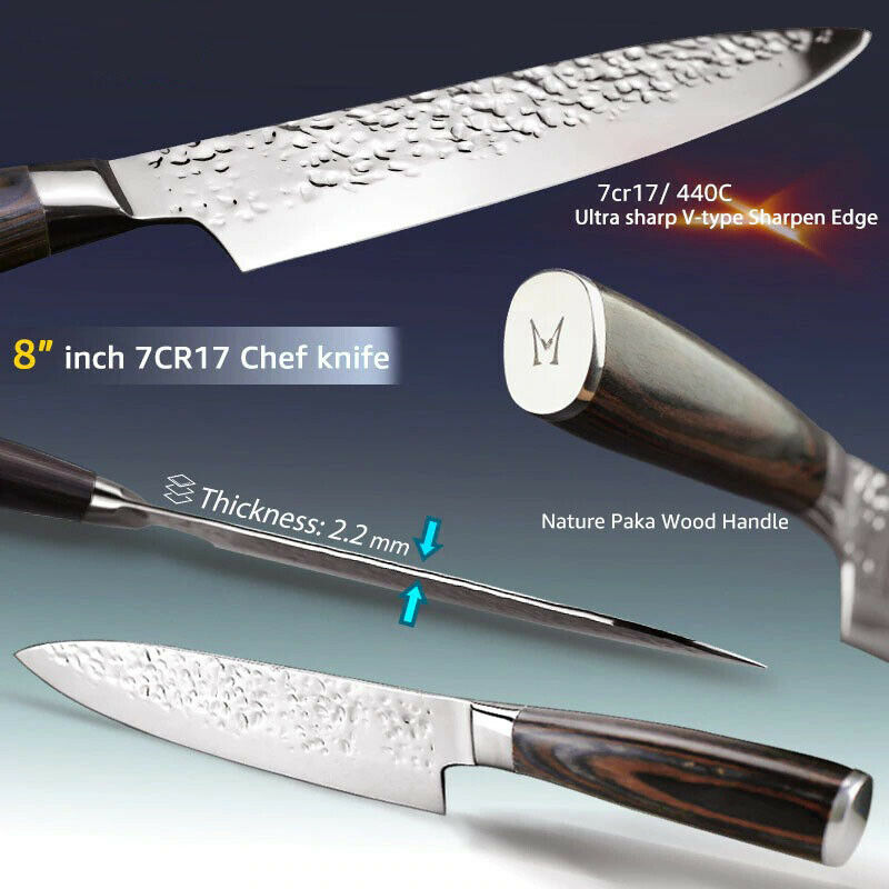 5PCS Kitchen Knife Set Japanese Chef Knives Carbon Stainless Steel Blade Vintage - Fresh Stock Dated December 2025