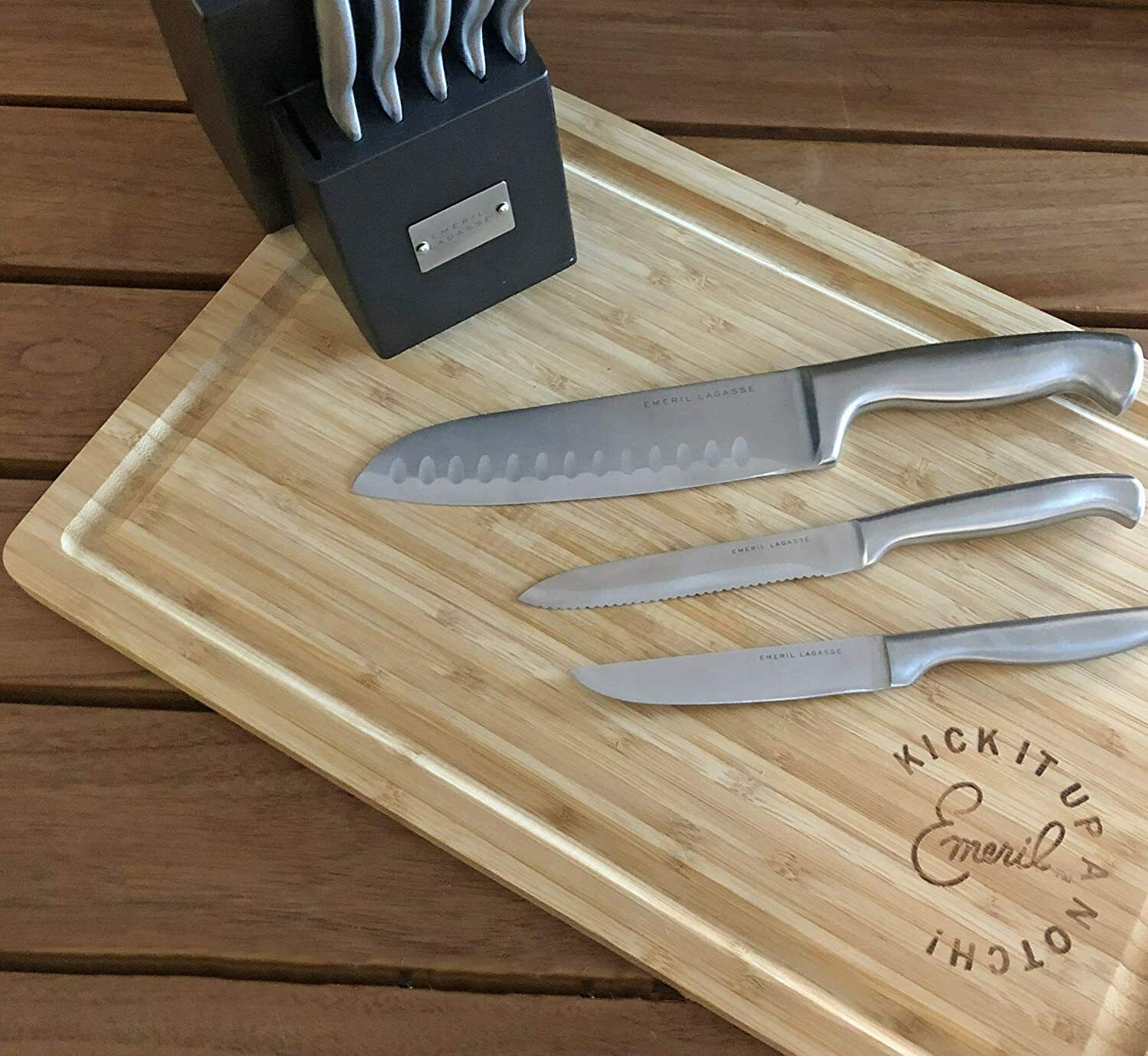 Emeril Lagasse 15-Piece Kitchen Knife Block Set Black Stainless Steel Cutlery - Fresh Stock Dated December 2025