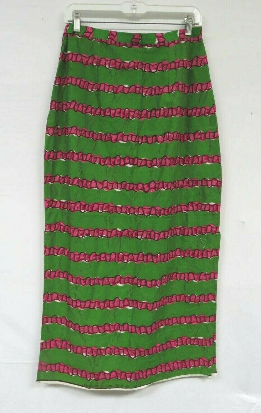 Vintage 70s Cotton Pencil Skirt African Wax Print Batik Pink Green Ribbon Fitted - Fresh Stock Dated March 2026