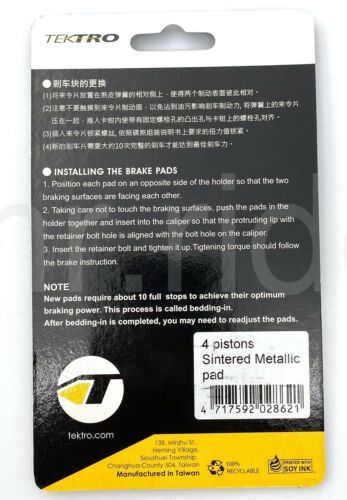 Tektro ORION HD-M750/M745/DORADO HD-E725 Bike 4 Piston Sintered Disc Brake Pad - Fresh Stock Dated February 2026