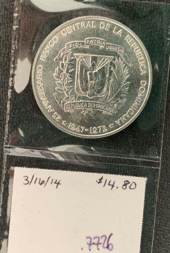 Dominican Republic 1972 1 Peso BU / 27 Gr .900 Silver Crown & *No Reserve! - Fresh Stock Dated February 2026