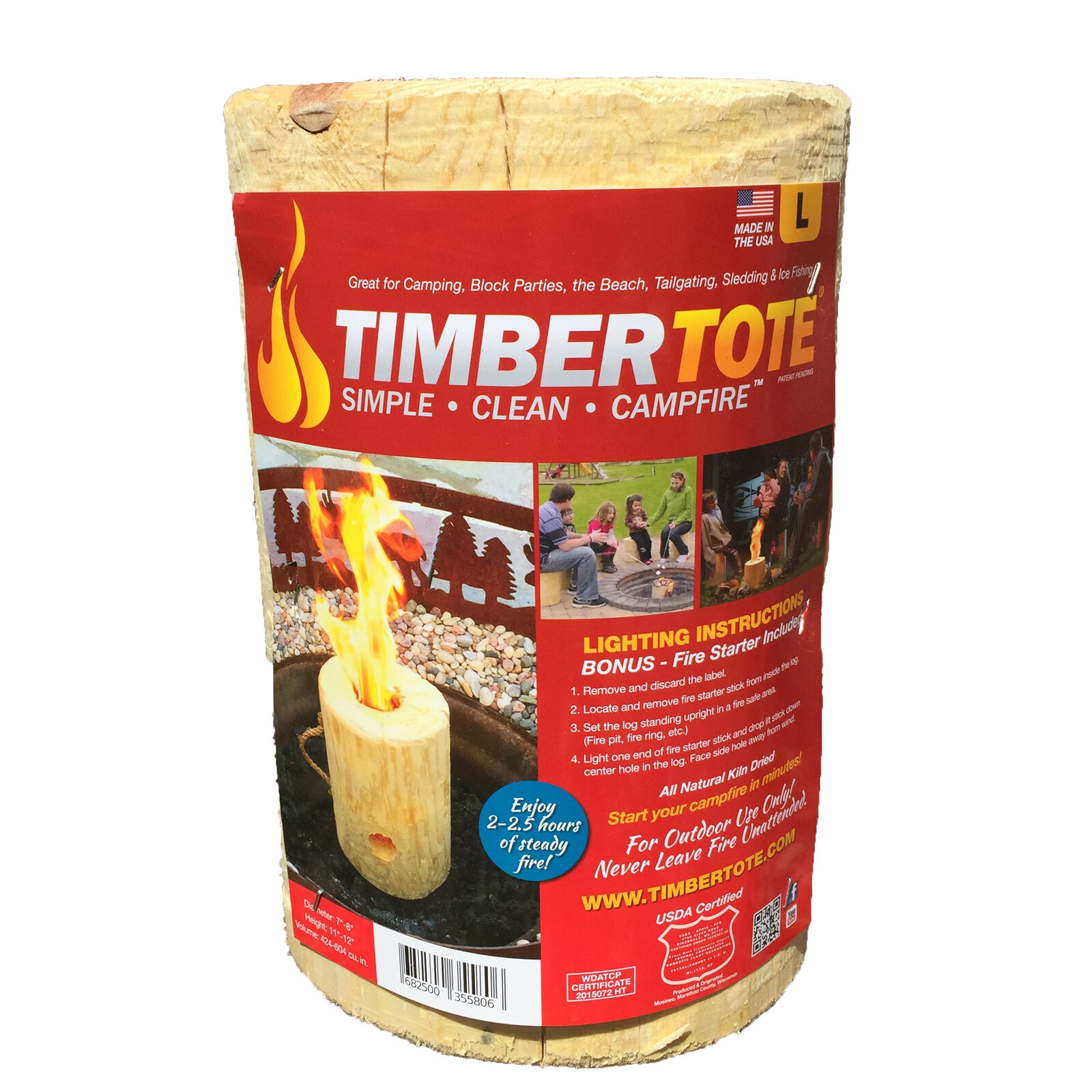 TimberTote Large 12x8 Inch One Log Campfire Cooking Camp Fire Wood Log(Open Box) - Fresh Stock Dated December 2025