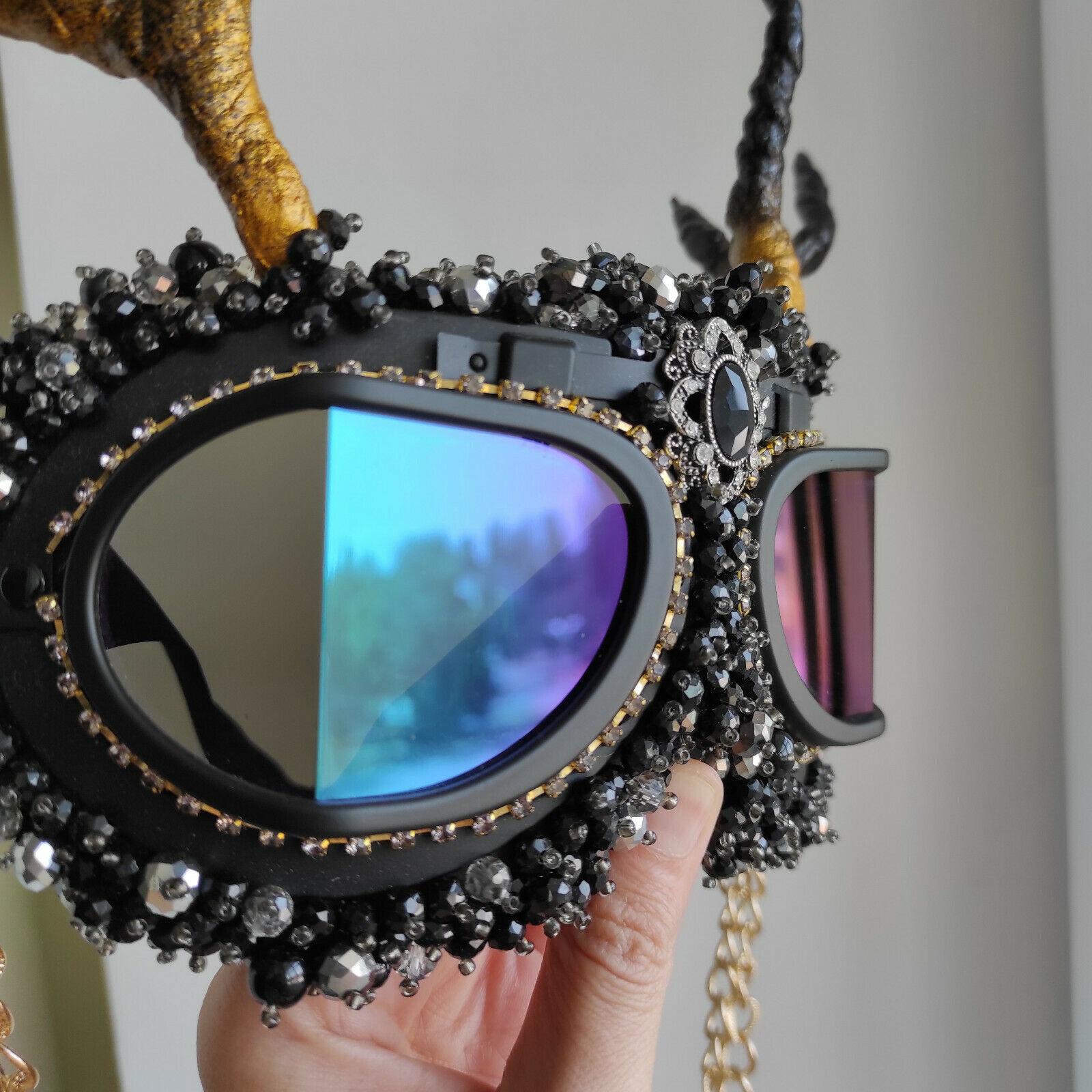 Festival goggles Horned Deer horns wear Headdress Outfit Costume Burning man - Fresh Stock Dated February 2026