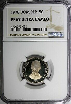 DOMINICAN REPUBLIC PROOF 1978 5 Centavos NGC PF67 UC MINTAGE-5,000 Coins KM# 49 - Fresh Stock Dated December 2025