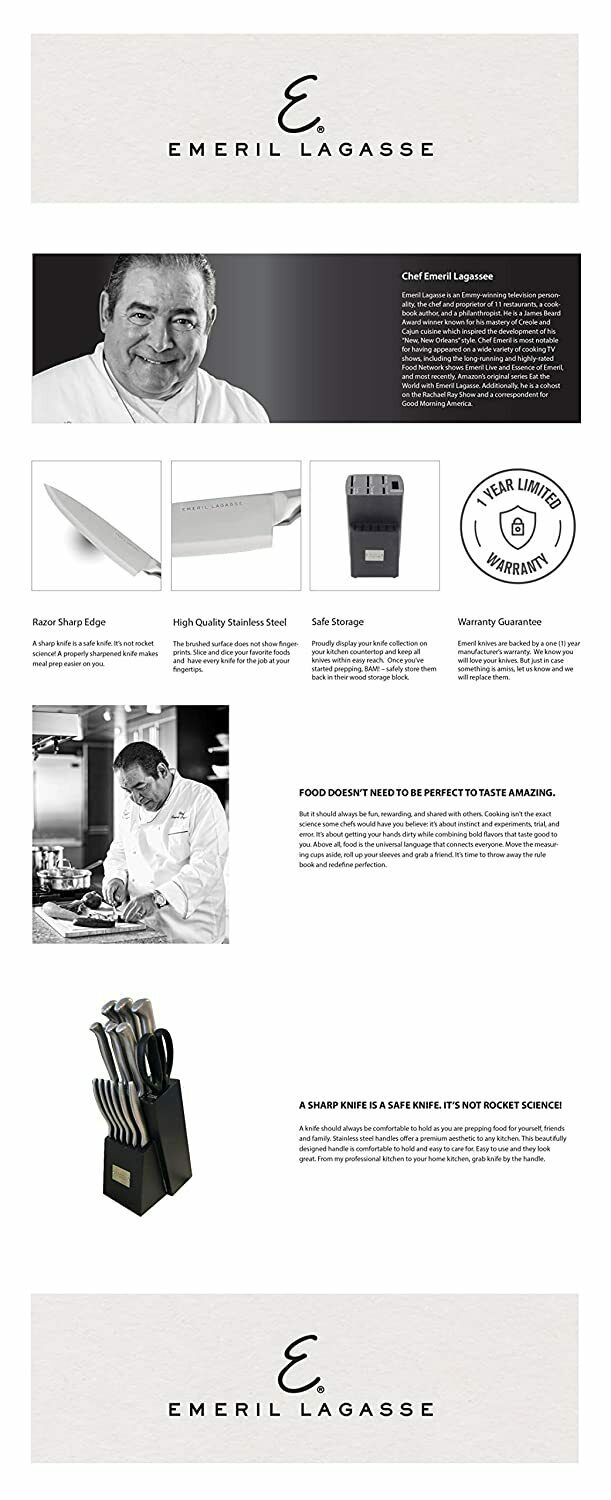 Emeril Lagasse 15-Piece Kitchen Knife Block Set Black Stainless Steel Cutlery - Fresh Stock Dated December 2025