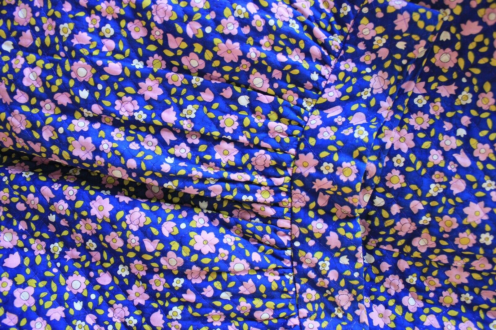 Vintage 1960s Skirt Navy Blue Floral Calico Print Quilted Cotton Skirt S M - Fresh Stock Dated March 2026