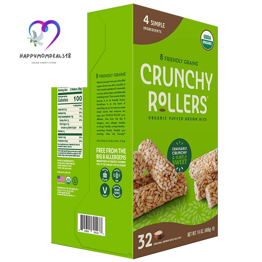 Friendly Grains - Crunchy Rollers - Organic Rice Snacks - Original Brown... - Fresh Stock Dated February 2026