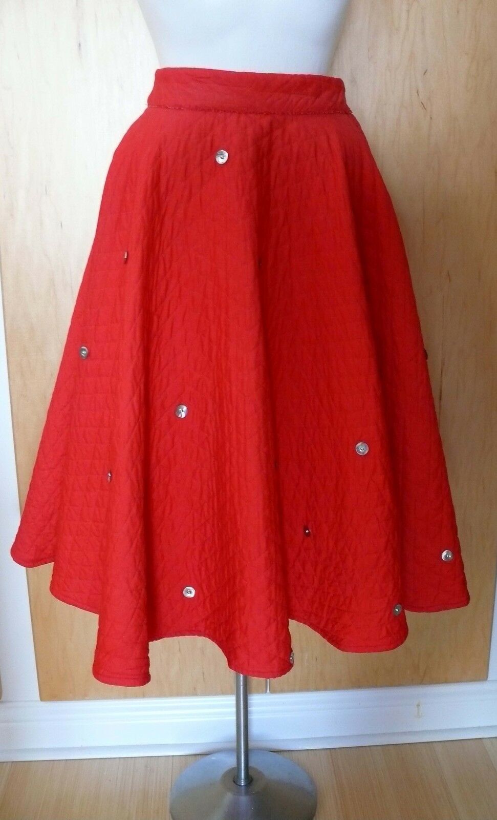 1950`s Red Full Circle Quilted Cotton Skirt With Studs Big Band Fun - Fresh Stock Dated February 2026