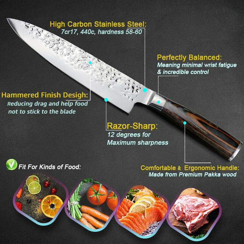 5PCS Kitchen Knife Set Japanese Chef Knives Carbon Stainless Steel Blade Vintage - Fresh Stock Dated December 2025