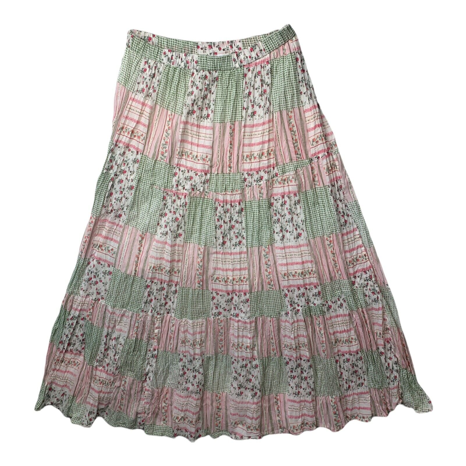 VTG Ms Lee Sz Small Floral Gingham Patchwork Pattern Tiered Broomstick Skirt - Fresh Stock Dated March 2026