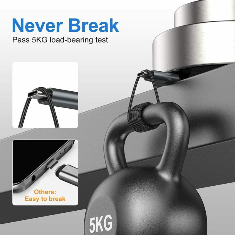 USB Type-C Cable 5pack 6ft Fast Charging 3A Rapid Charger Quick 6foot, Grey - Fresh Stock Dated February 2026