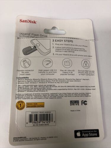 SanDisk iXpand 64GB USB 3.0 Flash Drive For iPhone and iPad - Fresh Stock Dated February 2026