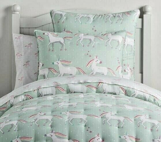 Pottery Barn Kids Molly Unicorn Dream Puff Soft Aqua Euro Pillow Sham 26