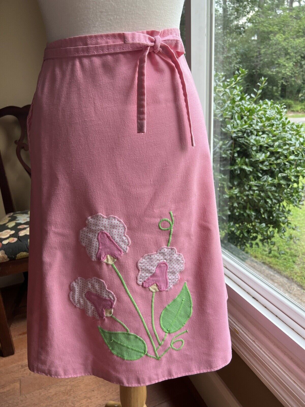 Vintage 70's / 80's Pink Cotton Wrap Skirt w/ Calico Floral, THE FROG POND - Fresh Stock Dated March 2026