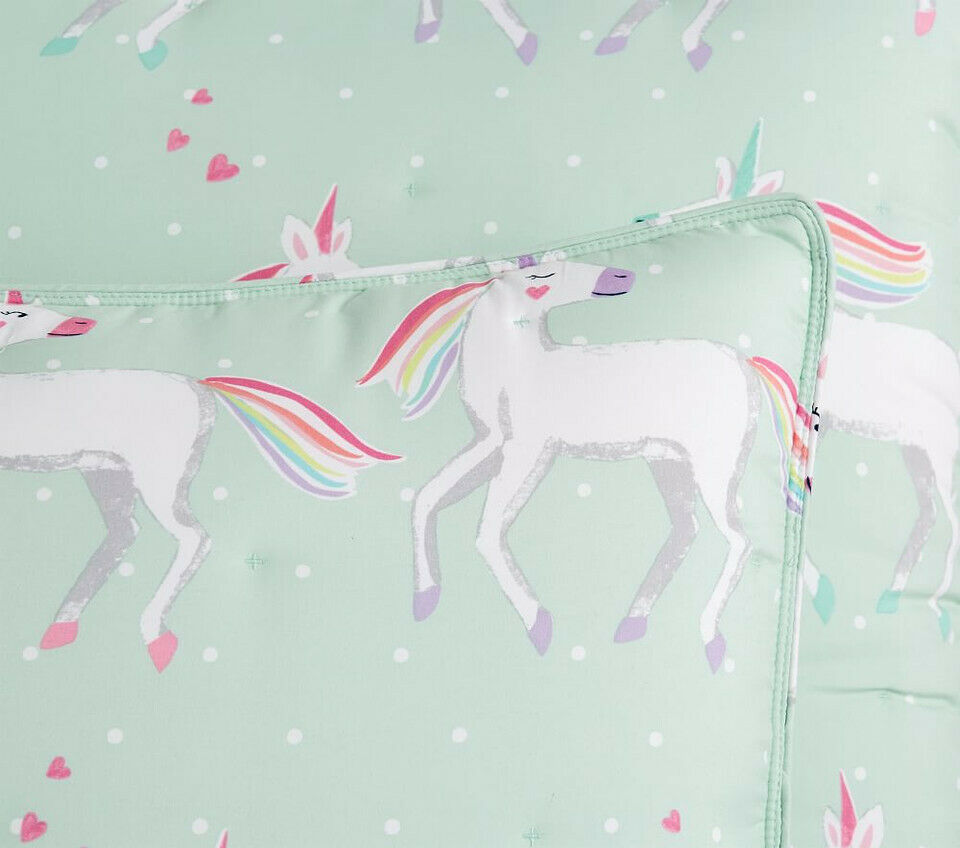 Pottery Barn Kids Molly Unicorn Dream Puff Soft Aqua Euro Pillow Sham 26