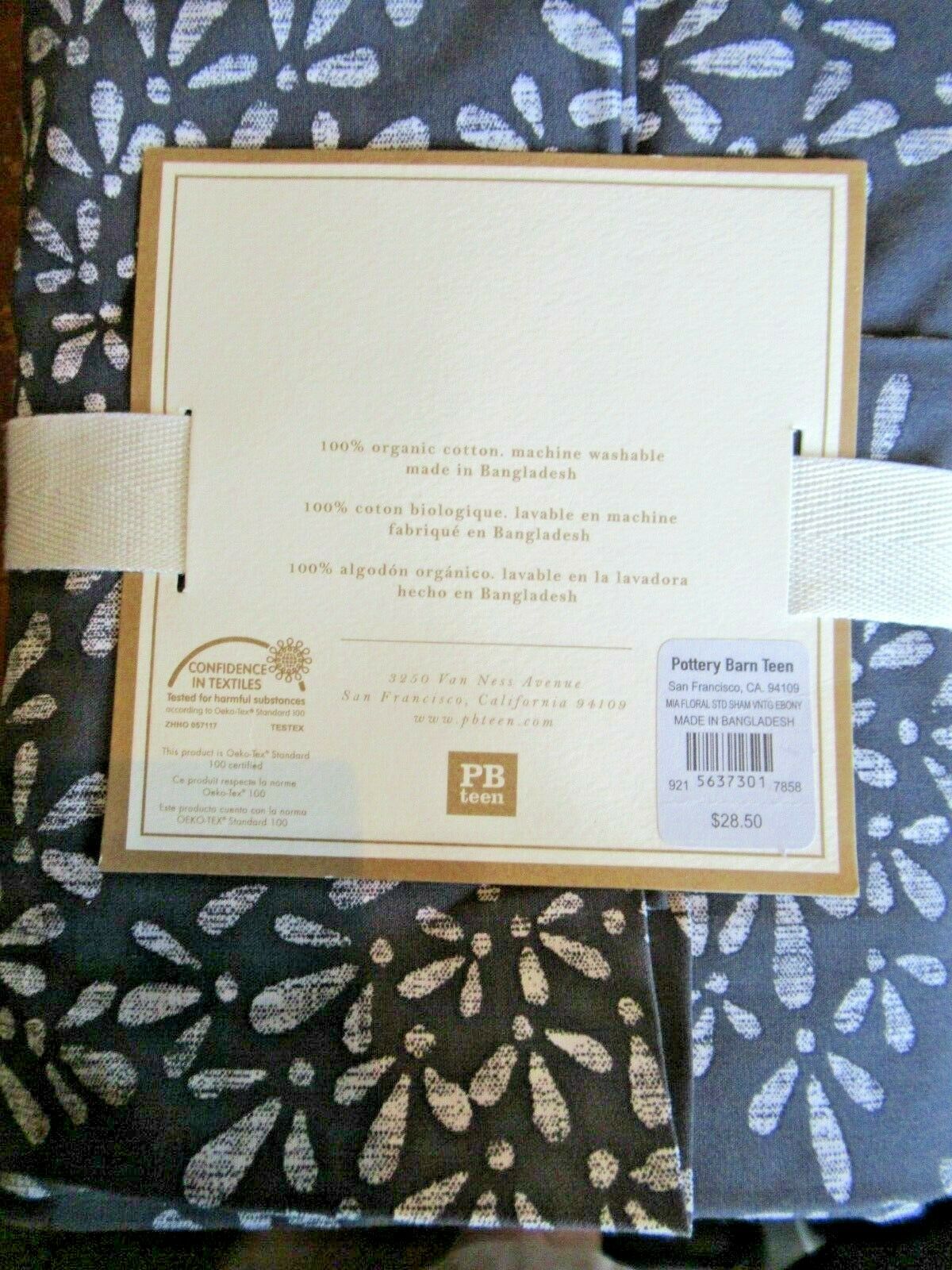 NWT New MIA  PRINT Sham POTTERY BARN Teen Standard Blue Floral - Fresh Stock Dated December 2025