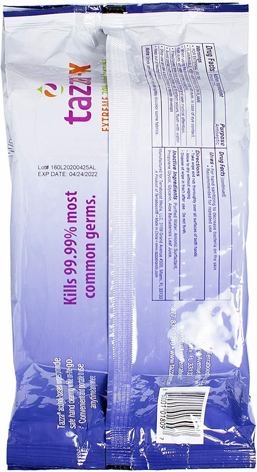 Tazza Extreme 70% Alcohol Hand & Surface Wipes 160/Pack 30 Packs/Case 4800/Case - Fresh Stock Dated February 2026