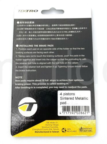 Tektro ORION HD-M750/M745/DORADO HD-E725 Bike 4 Piston Sintered Disc Brake Pad - Fresh Stock Dated February 2026