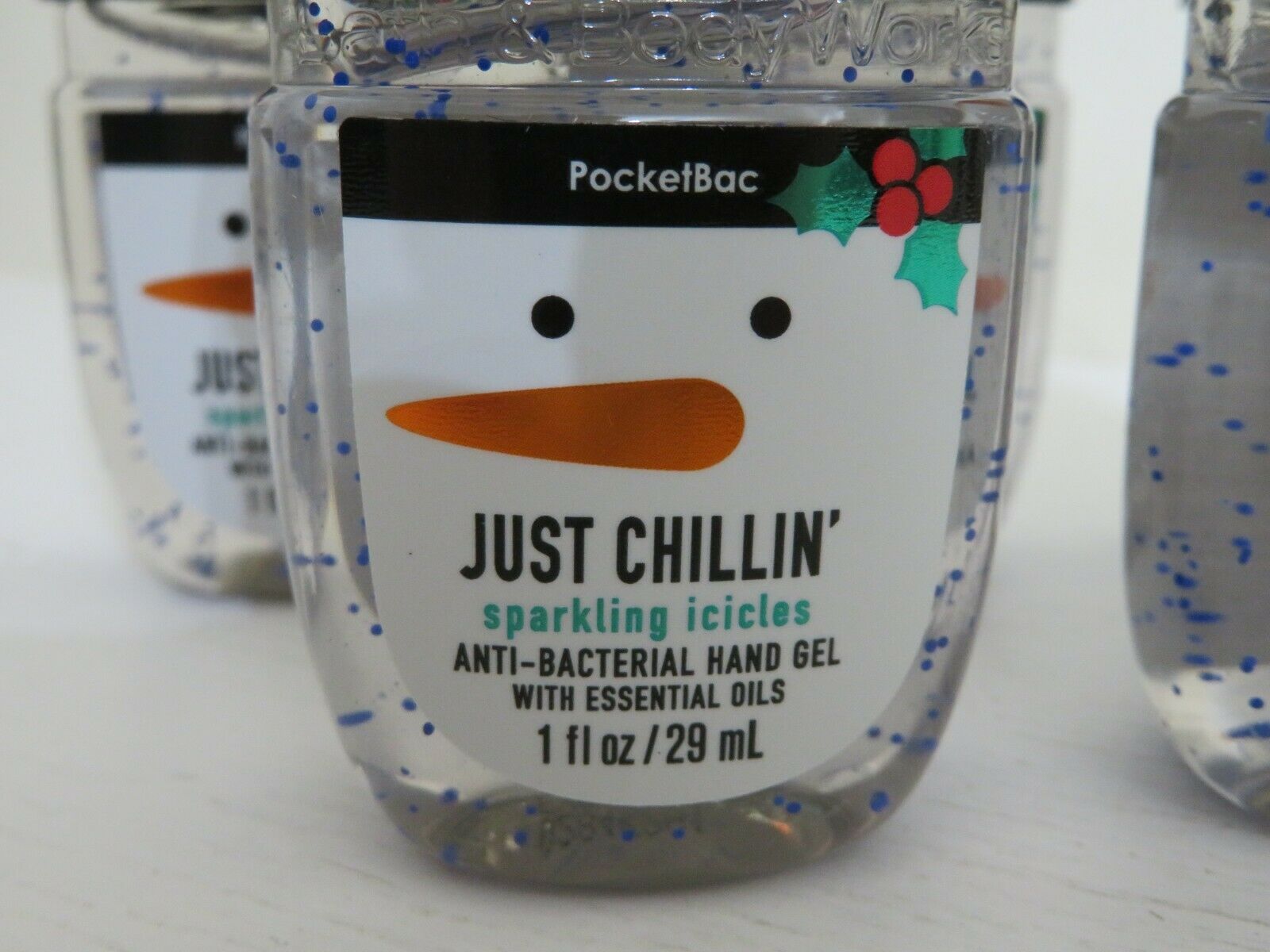 5 X  Bath Body Works Pocketbac Hand Sanitizer Anti Bac Gel JUST CHILLIN SNOWMAN - Fresh Stock Dated February 2026