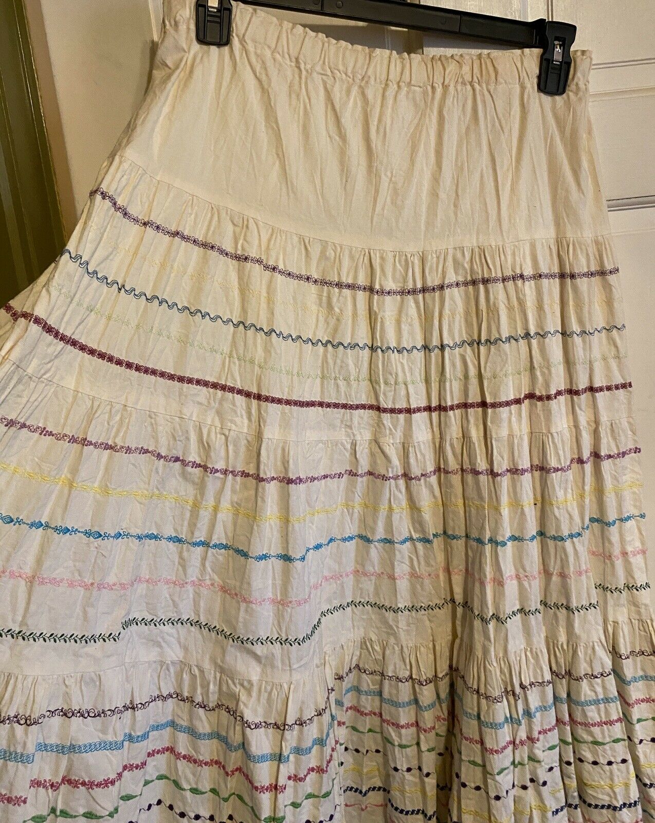 Vintage 70s CUSTOM  cotton boho hippie prairie skirt w/embroidered stitch~M/L~EX - Fresh Stock Dated March 2026