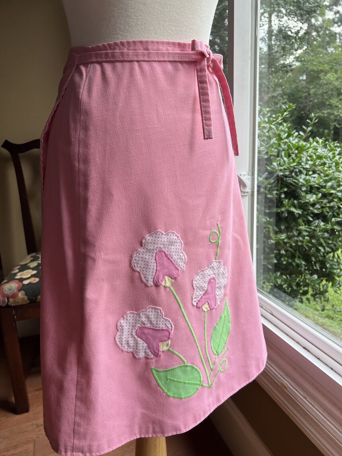 Vintage 70's / 80's Pink Cotton Wrap Skirt w/ Calico Floral, THE FROG POND - Fresh Stock Dated March 2026