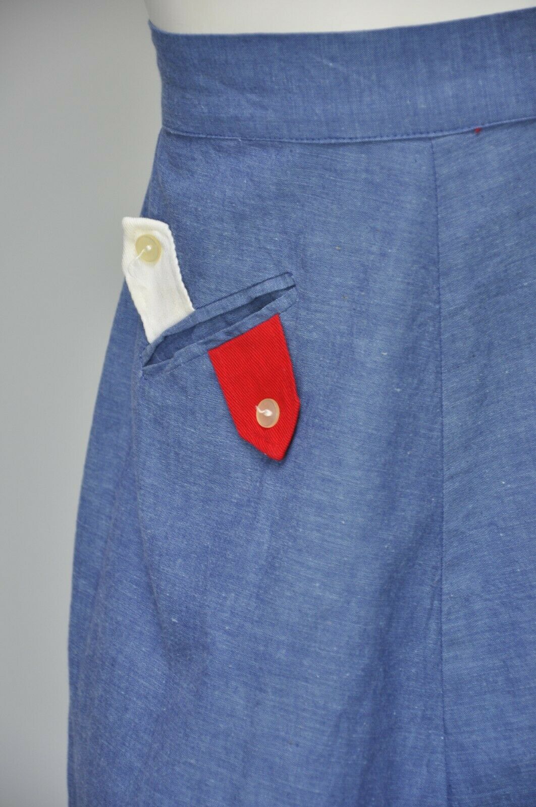 VTG Vintage 50s 1950s Dark Denim A Line Skirt Pockets High Waist Tab Detail S/M - Fresh Stock Dated March 2026