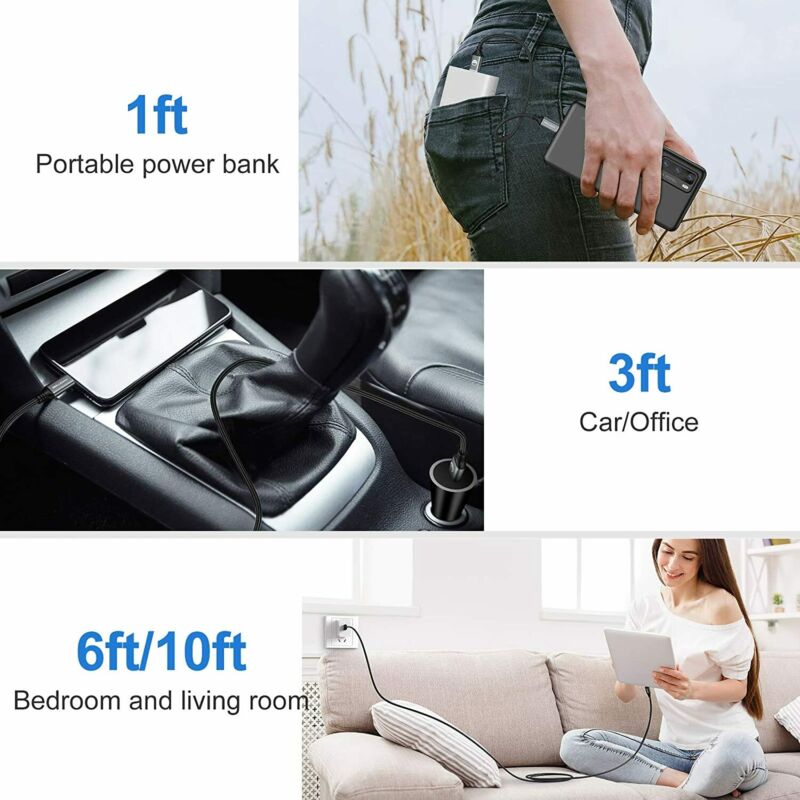 USB Type-C Cable 5pack 6ft Fast Charging 3A Rapid Charger Quick 6foot, Grey - Fresh Stock Dated February 2026