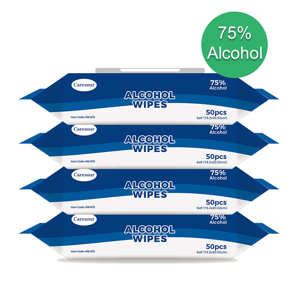 4x 75% Alcohol Clean Wet Sanitizing Wipes (Total 200 Large Pads) Resealable Pack - Fresh Stock Dated February 2026