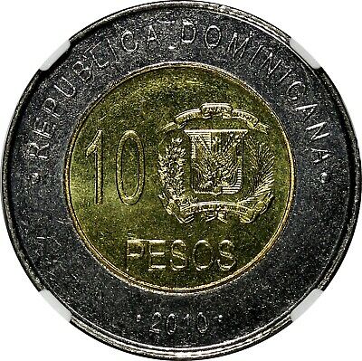 DOMINICAN REPUBLIC 2010 10 Pesos NGC MS66 MELLA TOP GRADED BY NGC KM# 106 (014) - Fresh Stock Dated February 2026
